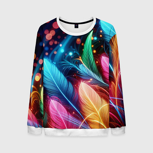 Мужской свитшот Яркие красочные неоновые перья / 3D-Белый – фото 1