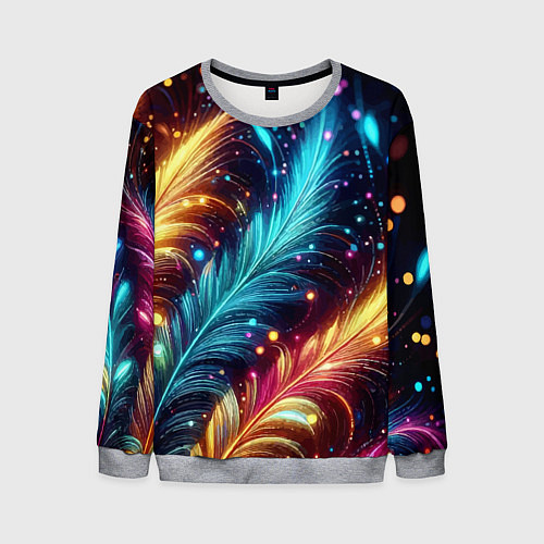 Мужской свитшот Неоновые разноцветные перья / 3D-Меланж – фото 1