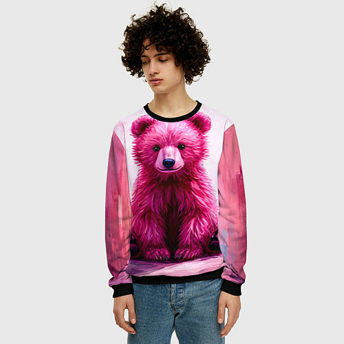 Мужской свитшот Розовый медведь / 3D-Черный – фото 3