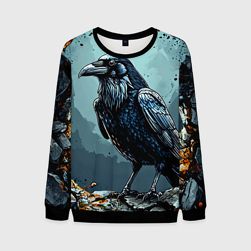 Мужской свитшот Черный ворон на черном / 3D-Черный – фото 1