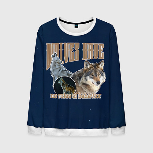 Мужской свитшот Волки в ночи / 3D-Белый – фото 1