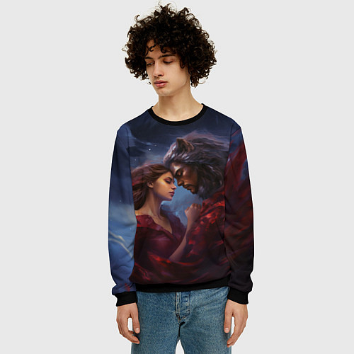 Мужской свитшот Девушка и оборотень / 3D-Черный – фото 3