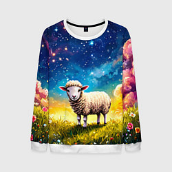 Свитшот мужской Овечка и звездное небо, цвет: 3D-белый