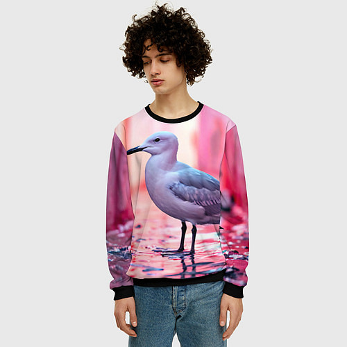 Мужской свитшот Чайка на розовом / 3D-Черный – фото 3