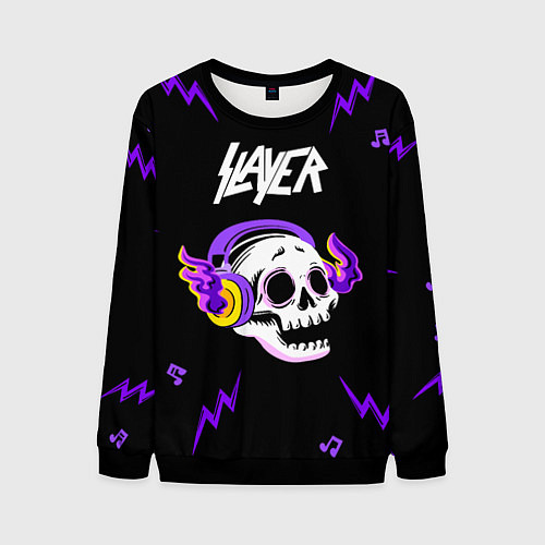 Мужской свитшот Slayer неоновый череп / 3D-Черный – фото 1
