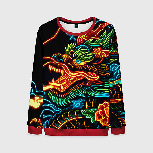 Мужской свитшот Japanese neon dragon - irezumi / 3D-Красный – фото 1