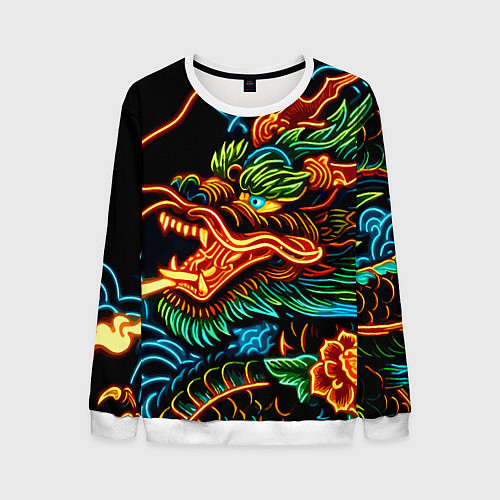 Мужской свитшот Japanese neon dragon - irezumi / 3D-Белый – фото 1