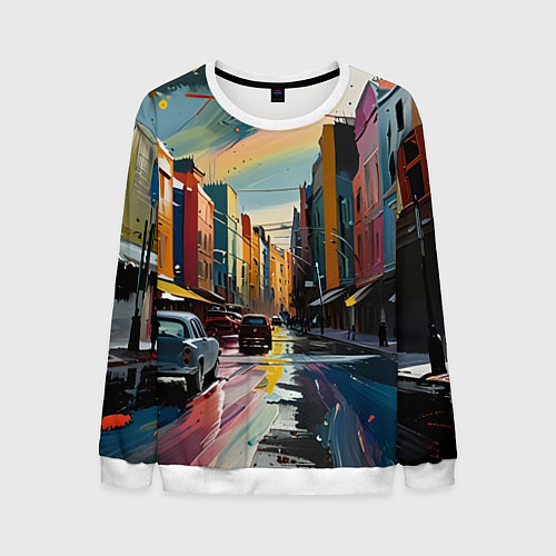 Мужской свитшот Улица в стиле экспрессионизм / 3D-Белый – фото 1