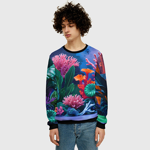 Мужской свитшот Подводные кораллы / 3D-Черный – фото 3