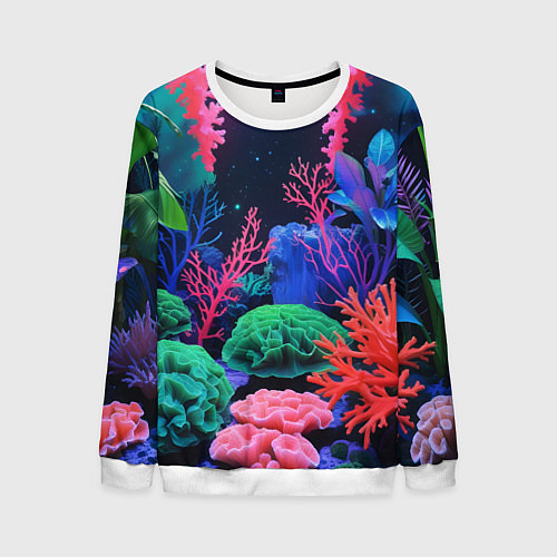 Мужской свитшот Подводный мир с кораллами / 3D-Белый – фото 1