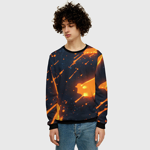Мужской свитшот Оранжевая краска в движении / 3D-Черный – фото 3