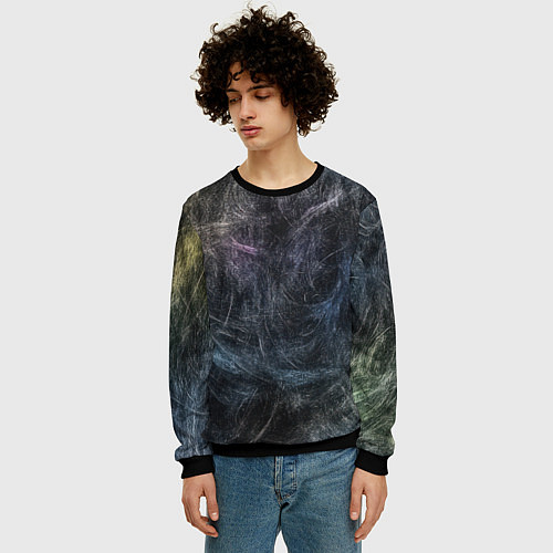 Мужской свитшот Разноцветные хаотичные линии / 3D-Черный – фото 3