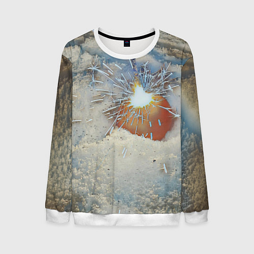 Мужской свитшот Искрящийся мандарин на снегу / 3D-Белый – фото 1