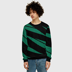Свитшот мужской Чёрный с бирюзовым текстура точки и полосы, цвет: 3D-черный — фото 2
