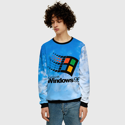 Мужской свитшот Windows 95 logo / 3D-Черный – фото 3