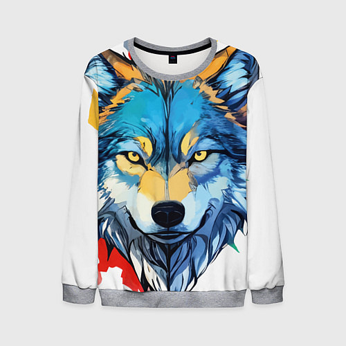 Мужской свитшот Волк яркий арт / 3D-Меланж – фото 1