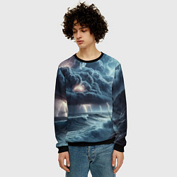 Свитшот мужской Шторм на море - сверкание молний, цвет: 3D-черный — фото 2