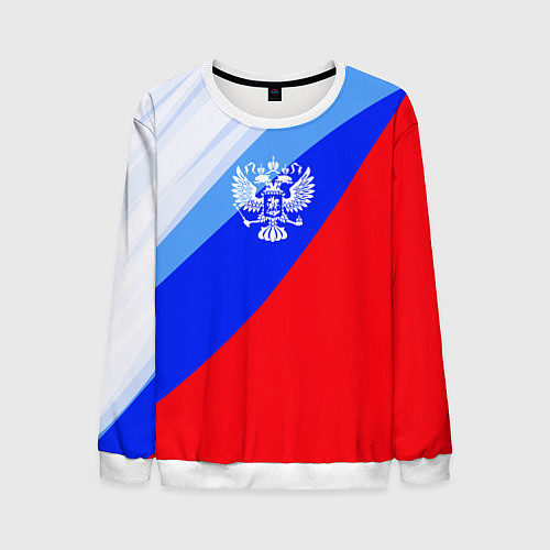 Мужской свитшот Герб России на фоне цветов Российского флага / 3D-Белый – фото 1