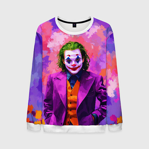 Мужской свитшот Джокер и фиолетовые краски / 3D-Белый – фото 1