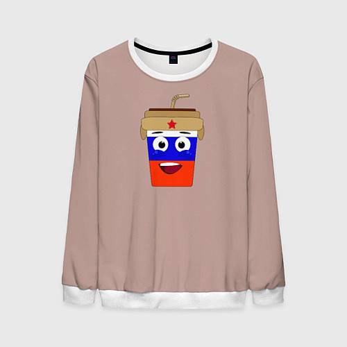 Мужской свитшот Стаканчик с мордочкой / 3D-Белый – фото 1