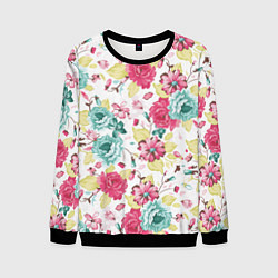 Мужской свитшот Розы красные и бирюзовые