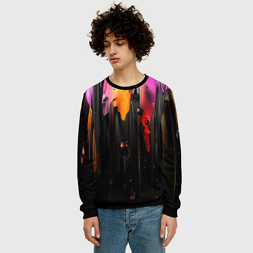Мужской свитшот Разноцветная рельефная краска текстура / 3D-Черный – фото 3