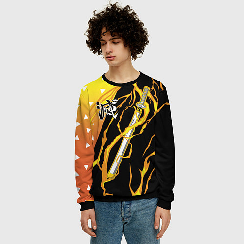 Мужской свитшот Zenitsu Agatsuma - Kisatsutai / 3D-Черный – фото 3