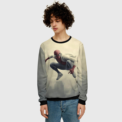 Мужской свитшот Человек паук в прыжке / 3D-Черный – фото 3