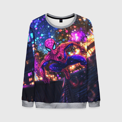 Мужской свитшот Человек-паук и фиолетовый свет / 3D-Меланж – фото 1