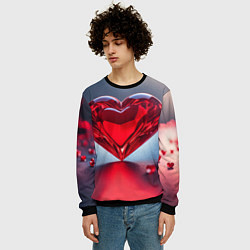 Свитшот мужской Хрустальное красное сердце на сером фоне с боке, цвет: 3D-черный — фото 2