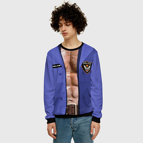 Мужской свитшот Костюм полицейского с накаченным торсом / 3D-Черный – фото 3