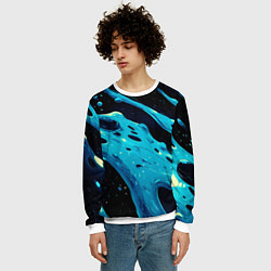 Свитшот мужской Синие волны краски на черном, цвет: 3D-белый — фото 2