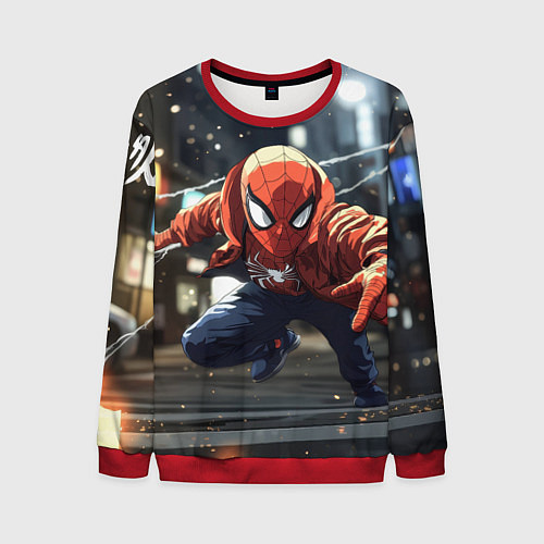 Мужской свитшот Человек-паук запускает паутину / 3D-Красный – фото 1