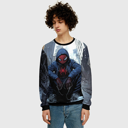 Мужской свитшот Человек-паук в кедах / 3D-Черный – фото 3