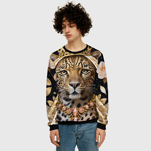 Мужской свитшот Леопард с короной / 3D-Черный – фото 3