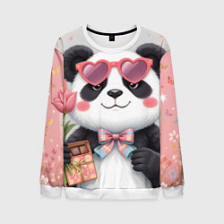 Мужской свитшот Панда в очках с подарками и с цветами на 8 марта