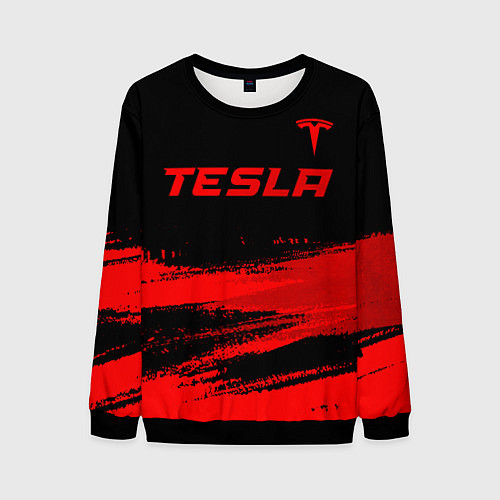 Мужской свитшот Tesla - red gradient посередине / 3D-Черный – фото 1
