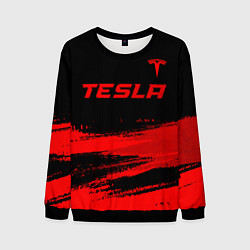 Свитшот мужской Tesla - red gradient посередине, цвет: 3D-черный