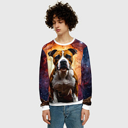 Свитшот мужской Американский стаффордширский терьер в космосе, цвет: 3D-белый — фото 2