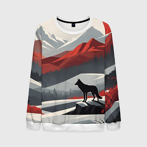 Мужской свитшот Лиса и красные горы / 3D-Белый – фото 1