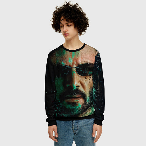 Мужской свитшот Matrix - Keanu Reeves / 3D-Черный – фото 3