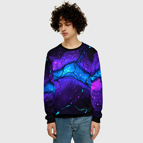 Мужской свитшот Синяя звездная полоса в плите текстура / 3D-Черный – фото 3