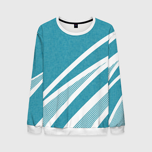 Мужской свитшот Бело-голубой абстракция с полосами / 3D-Белый – фото 1