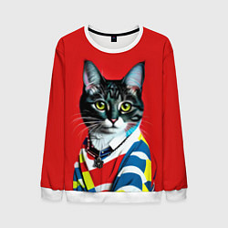 Свитшот мужской Милая кисуля в модном пуловере - поп-арт, цвет: 3D-белый