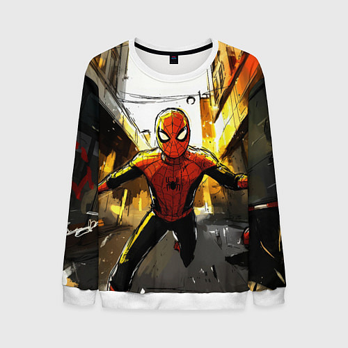 Мужской свитшот Бегущий человек - паук / 3D-Белый – фото 1