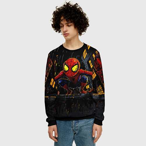 Мужской свитшот Маленький человек-паук с желтыми глазами / 3D-Черный – фото 3