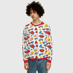Свитшот мужской Паттерн с яркими молодежными стикерами, цвет: 3D-красный — фото 2