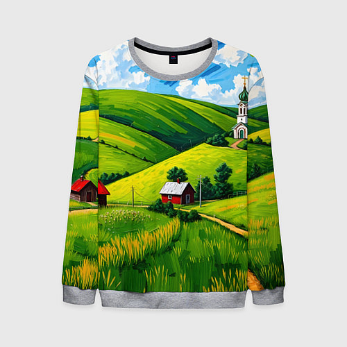 Мужской свитшот Русская деревенька / 3D-Меланж – фото 1