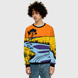 Свитшот мужской Пейзаж с фантастической природой, цвет: 3D-черный — фото 2