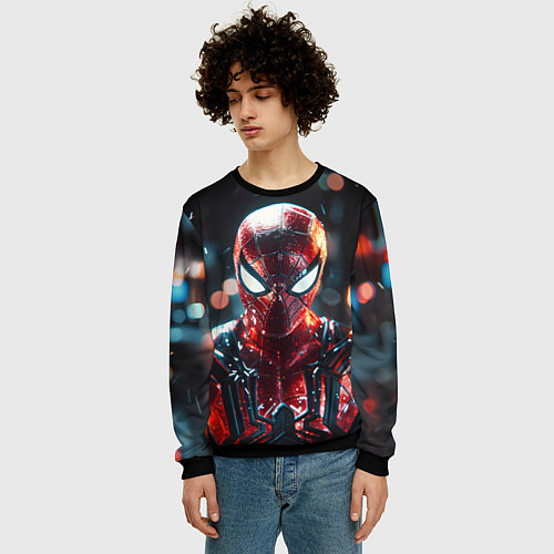 Мужской свитшот Человек-паук и вспышки света / 3D-Черный – фото 3
